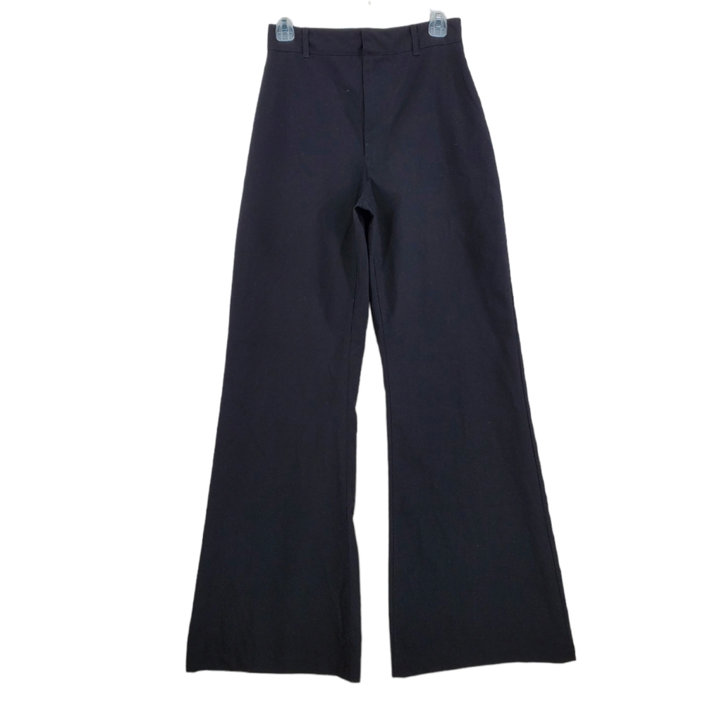 Free People Black Pants Work Slacks Hi Waisted Wide Leg Flare Trouser 6 (27x32)